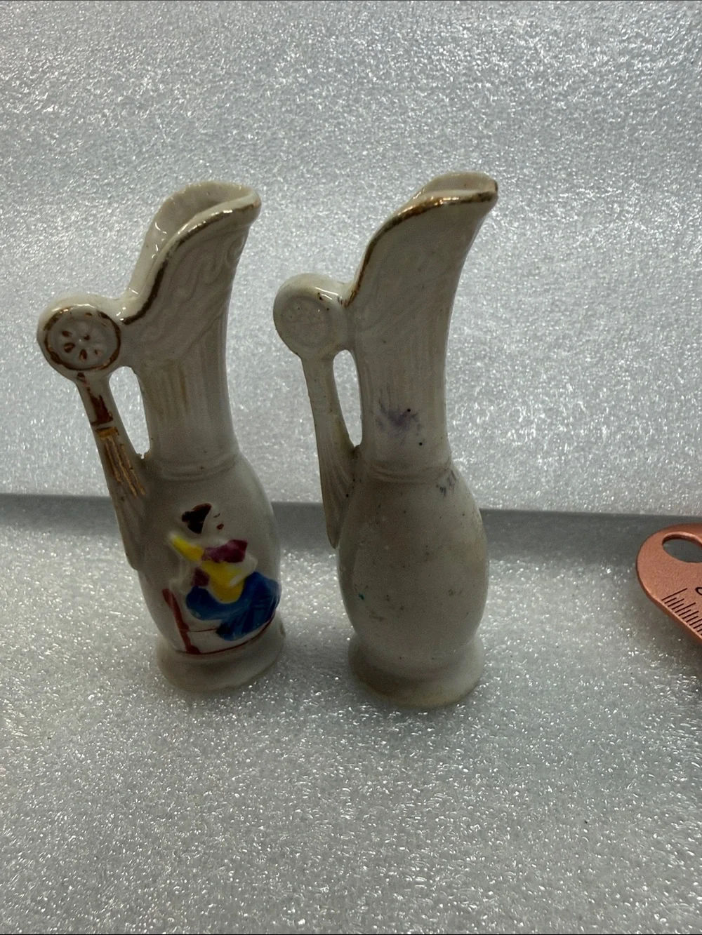 Pair of Miniature Japanese Porcelain Bud Vases Hand Painted Japan